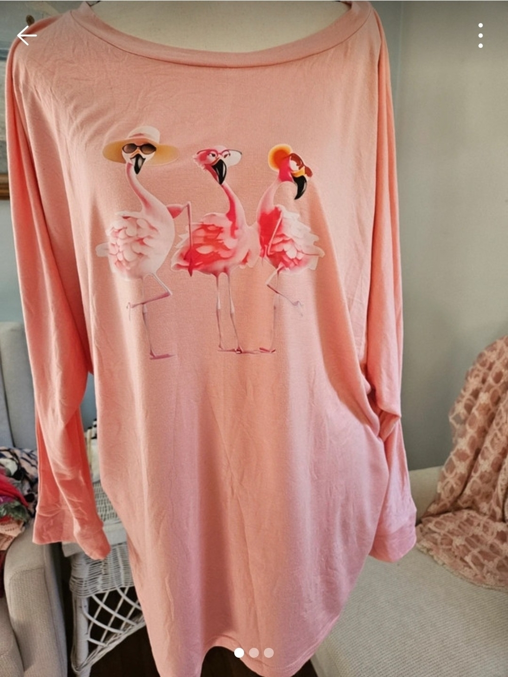 White Mark Pink Flamingo Graphic Long-Sleeve Tunic